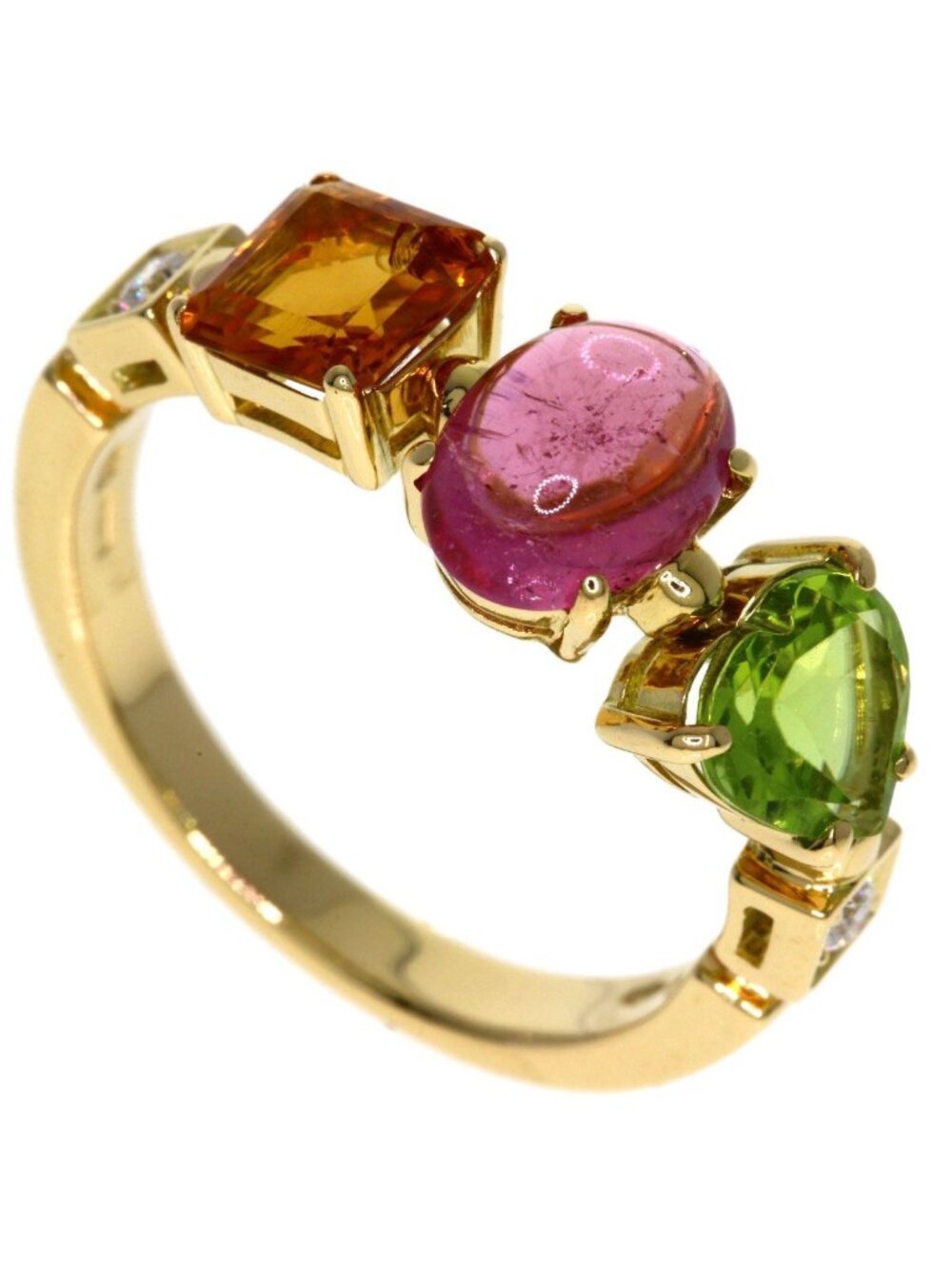 Bvlgari Allegra Diamond Pink Tourmaline Citrine Peridot Ring 18k Yellow Gold